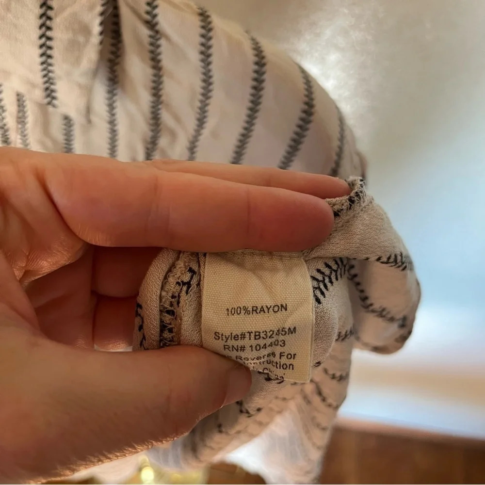 SWEET WANDERER ~ Cream Striped Maternity Half Button Lightweight Too - Picture 9 of 9